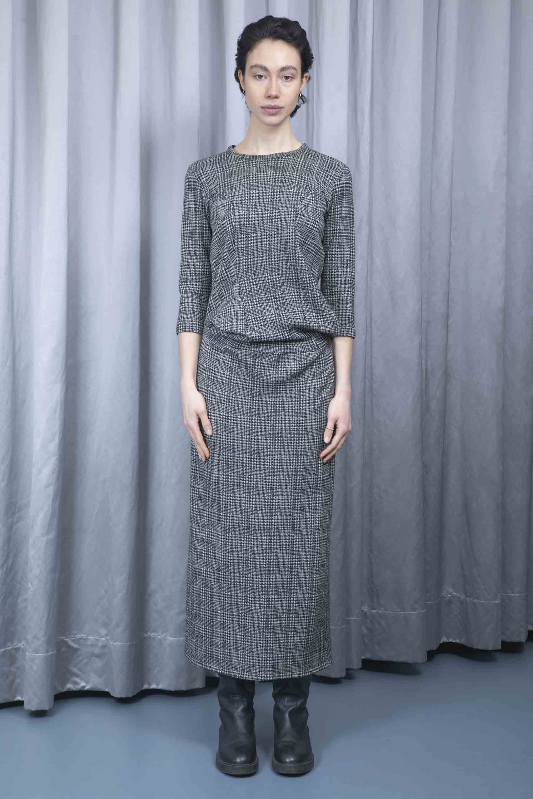 JUNYA WATANABE — Draped-waist houndstooth knit dress