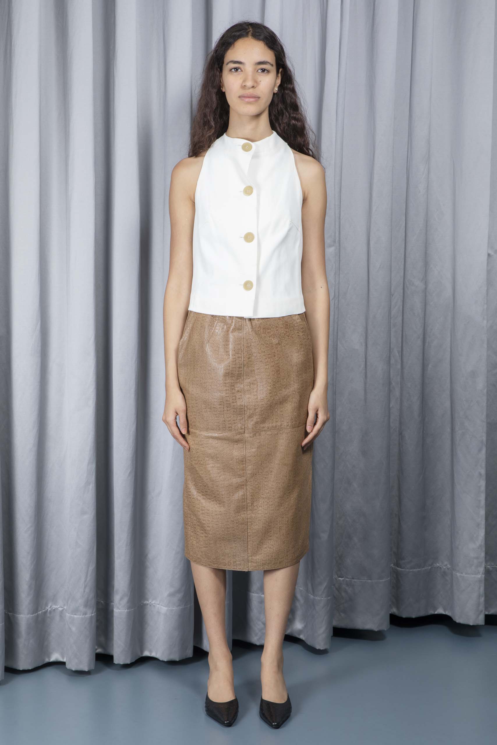 JIL SANDER — Croc-print leather pencil skirt (4/4)