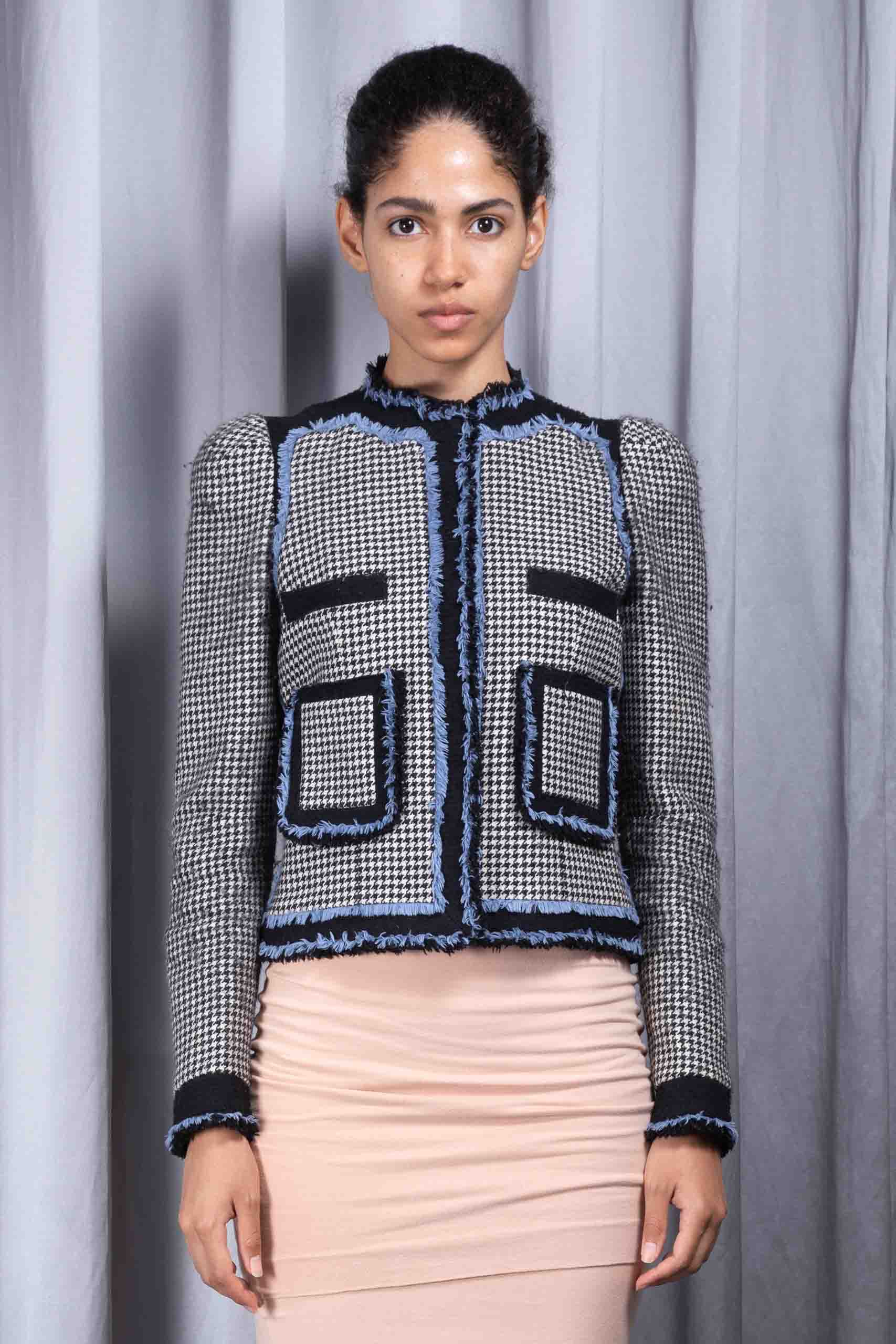 BALENCIAGA — Houndstooth tweed crop jacket