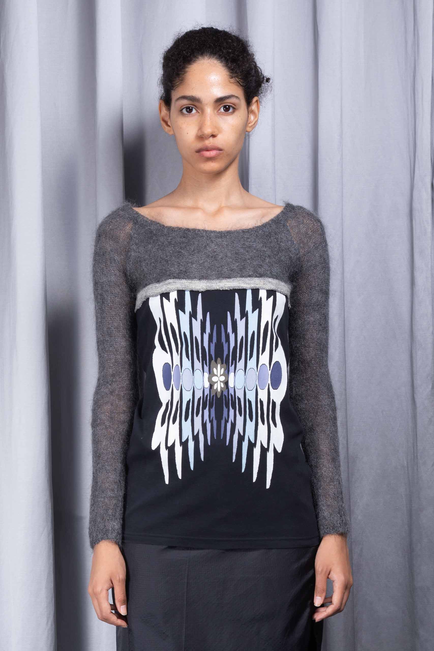 MIU MIU — Printed jersey and knit top
