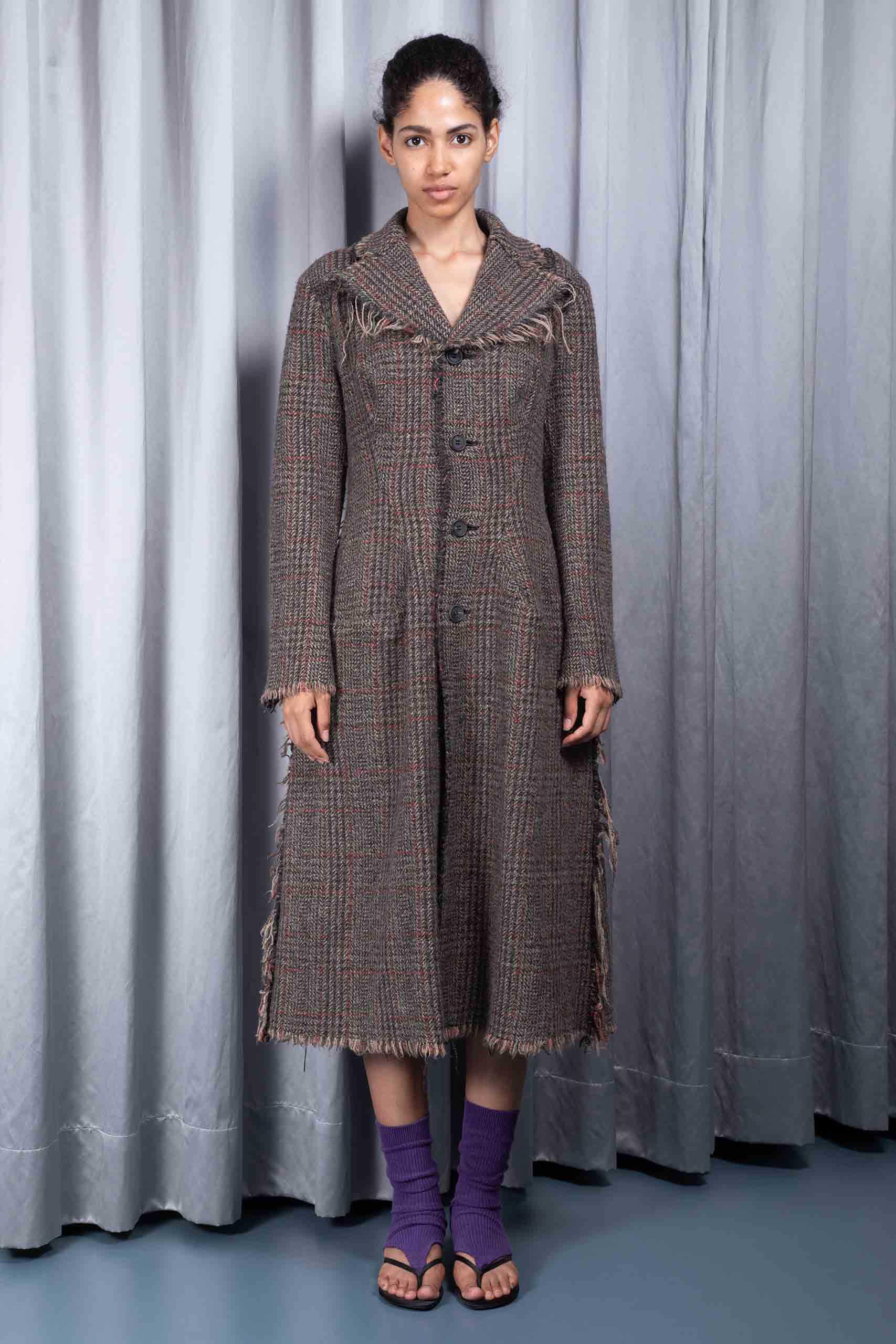 JUNYA WATANABE — Distressed checkered tweed coat