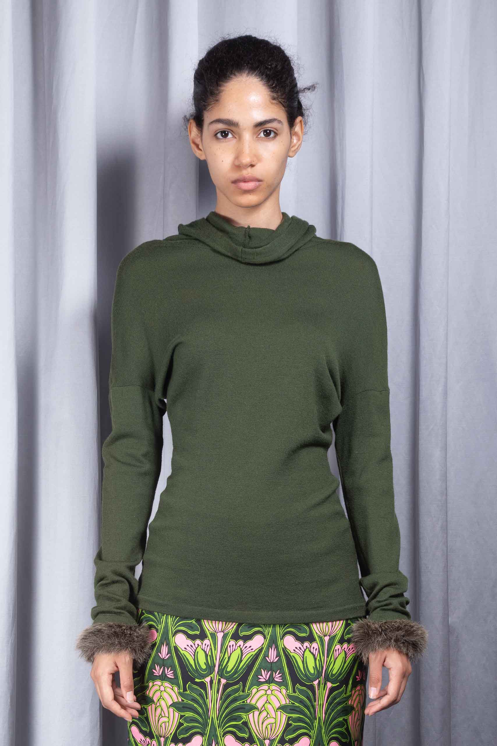 YOHJI YAMAMOTO — Faux fur-cuff hooded top