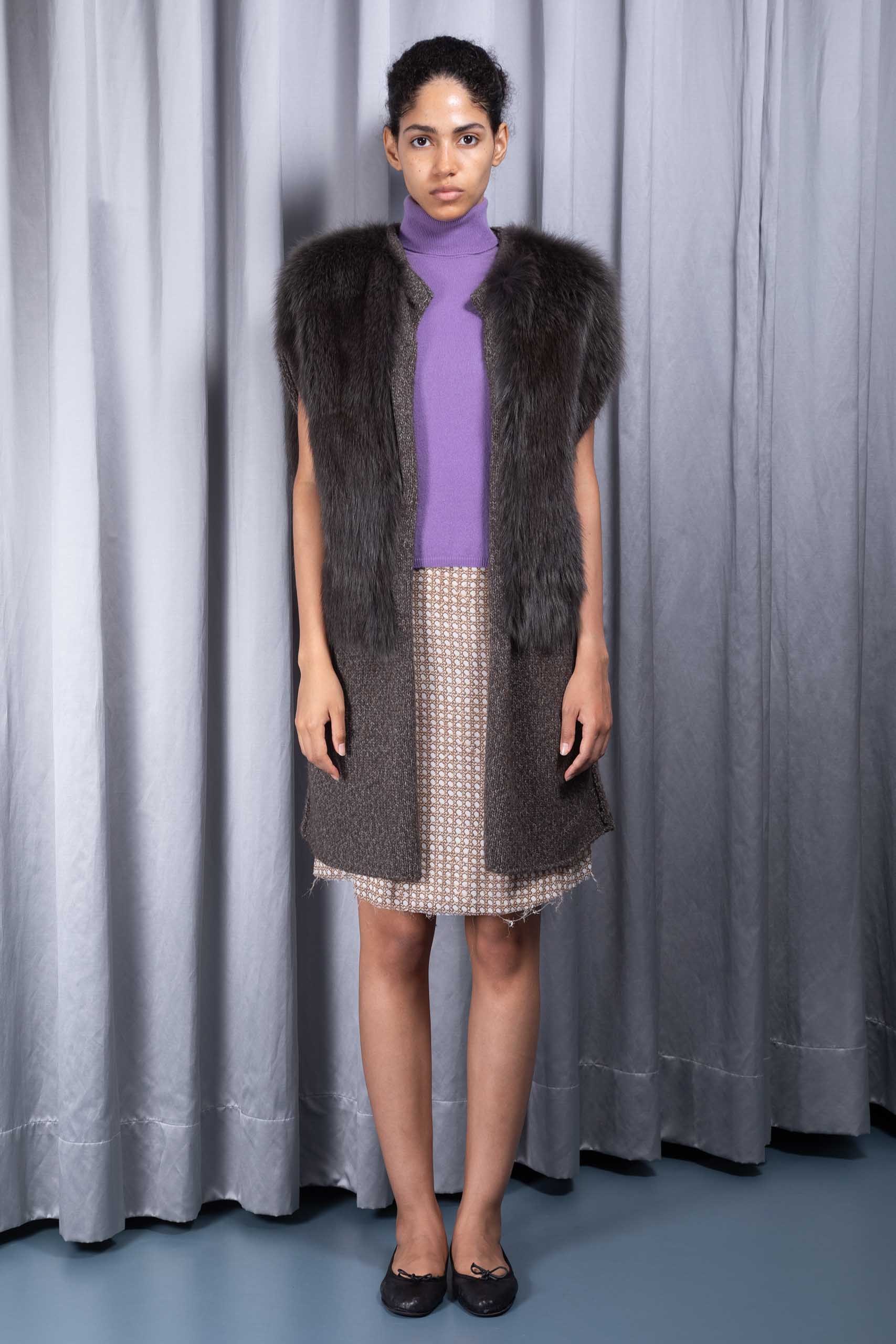 MARNI — Fur and wool knit sleeveless coat